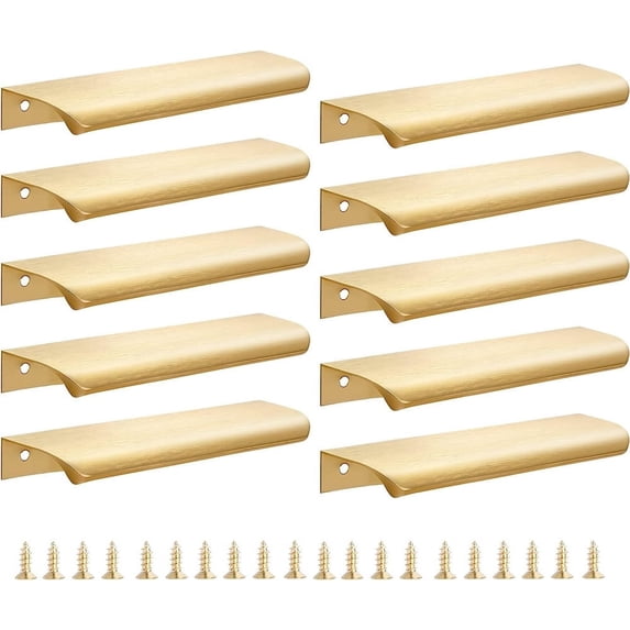 NOGIS 10PCS Mount Finger Edge Pull Handles Gold Aluminum Hidden Concealed Tab Pulls for Home Kitchen Door Drawer Cabinet Knobs Wardrobe, 150mm/5.9"