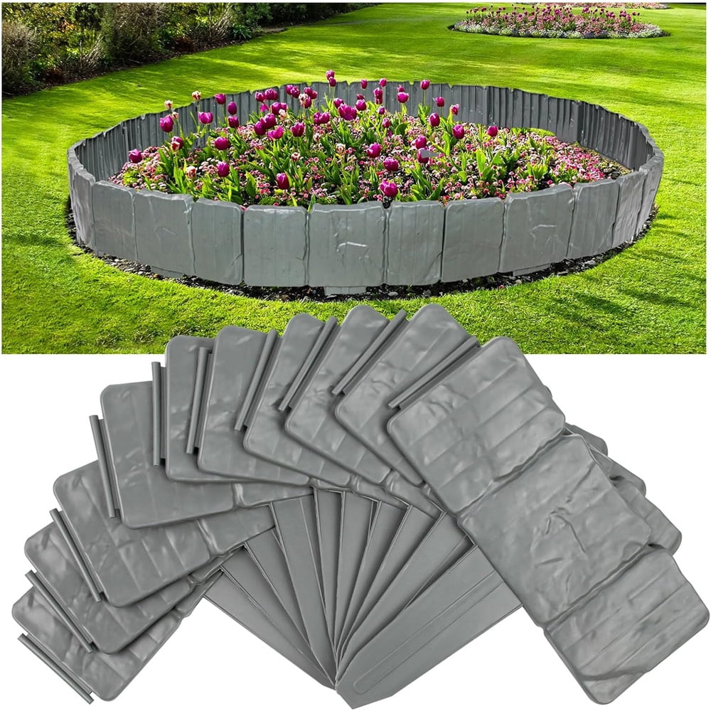 NOGIS 10pcs Garden Edging Border No Dig 9 Inch Tall Landscape Edging Border, Plastic Garden Edging Stone Look Border for DIY Outdoor Yard Landscaping Flower Bed and Grass