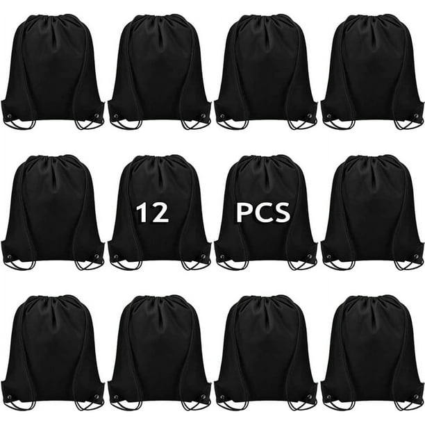 Nogis 12 Pcs Drawstring Backpack Bulk Draw String Bags Cinch Sack for Gym Yoga Shopping Sports Hiking or Gifts for Women and Men Black 12Pack
