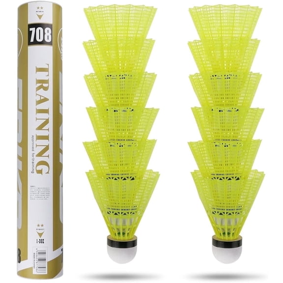 Artrylin 12-Pack Advanced Nylon Feather Shuttlecocks,High Speed Badminton Balls (Yellow,Nylon) with Great Stability and Durability,Indoor Outdoor Sports Hight Speed Training Badminton Birdies