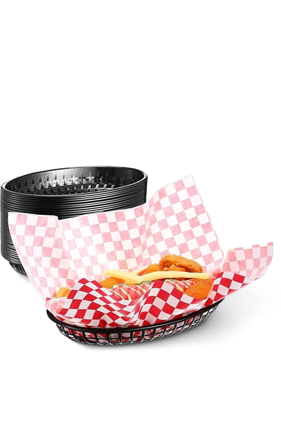 12 Pack Fast Food Baskets, Plastic Fast Food Restaurant Baskets, Bread Fry Baskets Serving Tray for Hot Dogs, Chicken, Burgers, Sandwiches, Fries (Black)