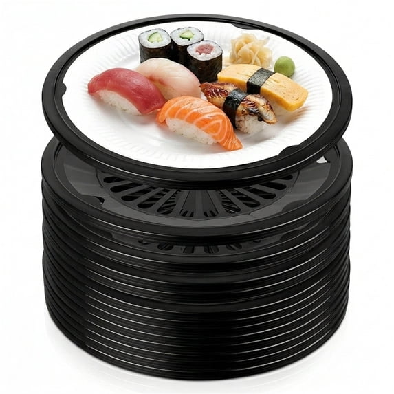 12 Pack Paper Plate Holders, Dinner Plate Sleeves, NOGIS 10.4 Inch Plastic Paper Plate Holders Reusable Black Heavy Duty supports for Picnic Party Dinner (Black)