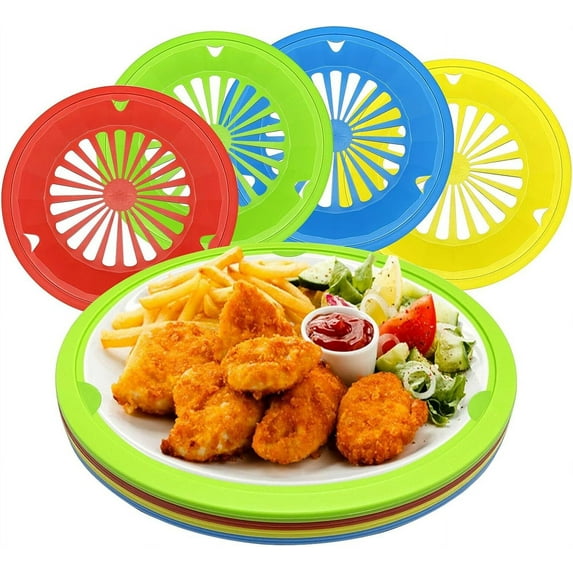 NOGIS 12 Pack Paper Plate Holders with Snap-in Grooves 10.4 inch Plastic Paper Plate Holders Reusable Mix-Color Heavy Duty Supports for Picnic Party Dinner (Multicolors)