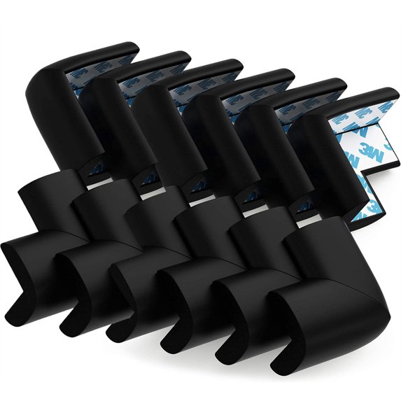 NOGIS 12 Pack Soft Baby Proofing Edge and Corner Guards, Safety Pre-Taped Furniture Bumper, Baby Corner Protector for Fireplace, Table, Stair, Cabinet (Black)