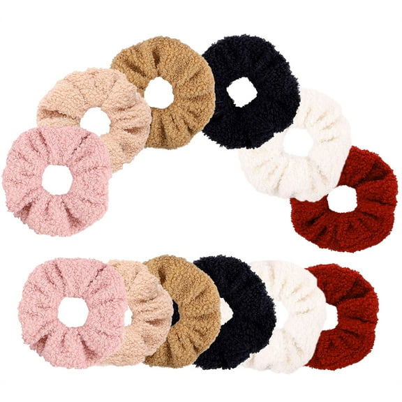 NOGIS 12 Pack Teddy Faux Fur Hair Scrunchies,Teddy Scrunchie,Colorful Large Hair Ties, Strong Elastic Hair Bobbles for Ponytail Holder, Hair Accessories Ropes Scrunchie for Women & Girls