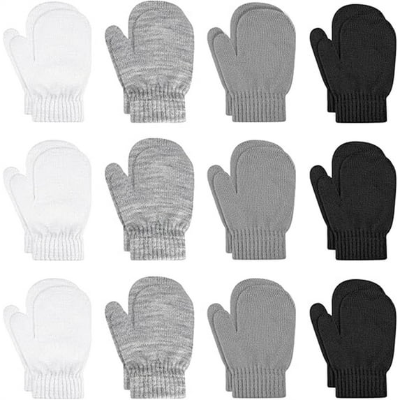 NOGIS 12 Pairs Toddler Mittens Bulk Kids Winter Knit Gloves pack Childrens Stretch Mittens for Toddler Boys Girls(Four Color)