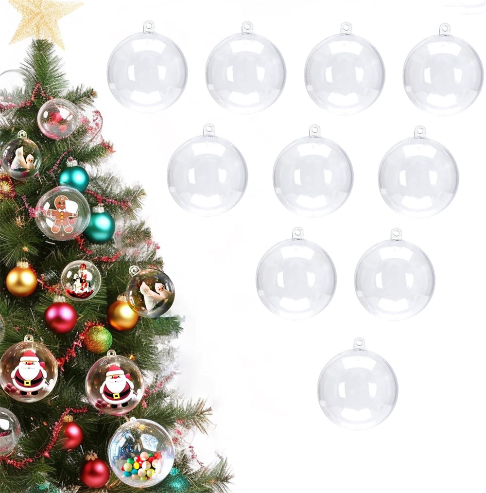 Clear Plastic DIY Fillable Round Ornament Set, 3.15 Inch, 12 Pieces