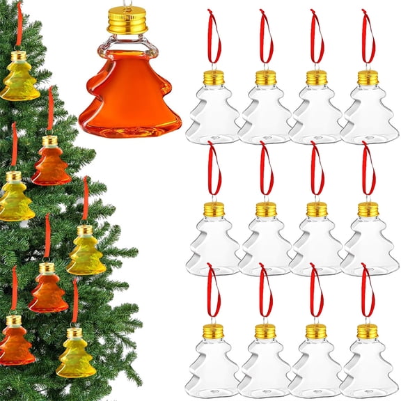 NOGIS 12 Pcs Christmas Drink Balls Shot Glass Ornament Plastic Fillable Christmas Tree Ornaments Clear Xmas Water Bottle Bulbs for Holiday Party Decoration Indoor Outdoor(Xmas Tree,50 ml)