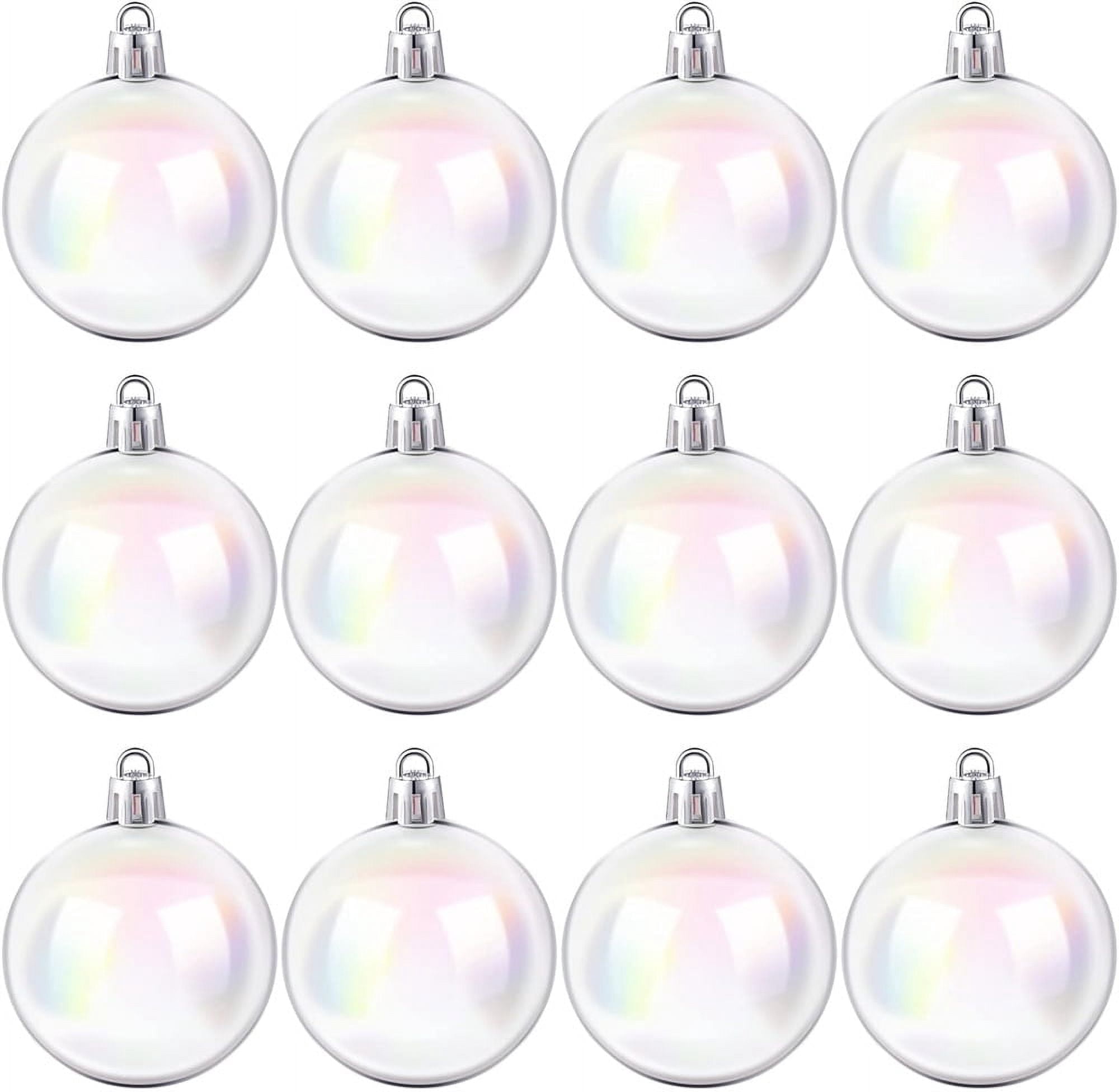 NOGIS 12 Pcs Christmas Iridescent Ball Ornaments Shatterproof Christmas Tree Baubles Clear Plastic Decorative Hanging Pendant for Xmas Decor Wedding Birthday Party Supplies (Clear, 2 inch)