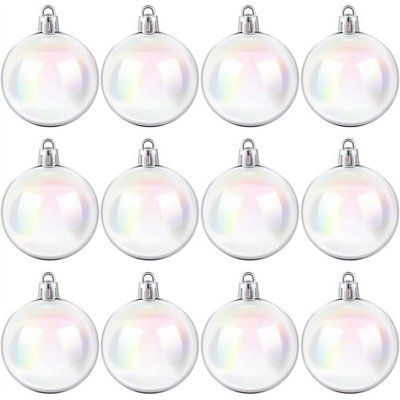 NOGIS 12 Pcs Christmas Iridescent Ball Ornaments Shatterproof Christmas Tree Baubles Clear Plastic Decorative Hanging Pendant for Xmas Decor Wedding Birthday Party Supplies (Clear, 2 inch)