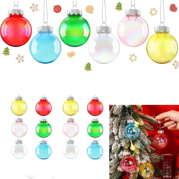 NOGIS 12 Pcs Christmas Iridescent Ornaments Clear Ball DIY Bubble Magic Pot Iridescent Balls Hanging Christmas Rainbow Ball for Xmas Tree Halloween Party Decor(2.36 Inch,Multicolor)