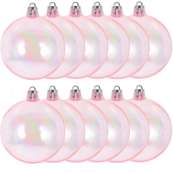 NOGIS 12 Pcs Iridescent Christmas Ornaments Plastic Clear Bubble Hanging Ornaments Balls Bulk Christmas Tree Decorations DIY Craft for Xmas Party Birthday Wedding Decor(1.2 Inch, Pink)