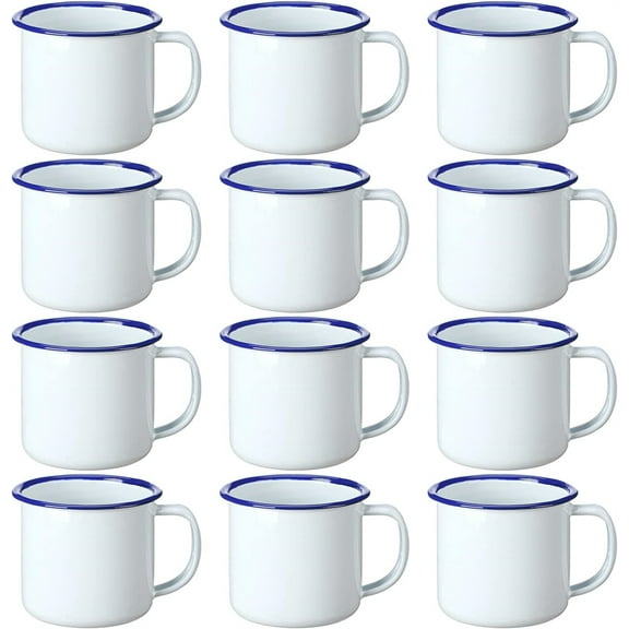 NOGIS 12 Pcs Mini Enamel Camping Coffee Mugs 3.4 oz Metal Small Classic Portable White Campfire Mugs Bulk Vintage Cups with Handle for Coffee Tea Picnic Travel Indoor Outdoor Activities