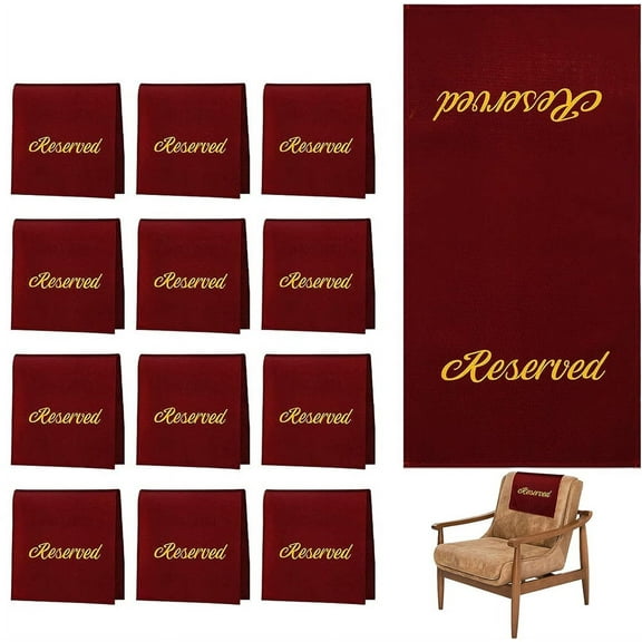 NOGIS 12 Pcs Reserved Signs for Church Pews Reserved Cloth Signs Reserved Seating Sign Chair Signs with Printed Words for Wedding Reception Reservation Celebration, 11 x 22 Inches（Wine Red）