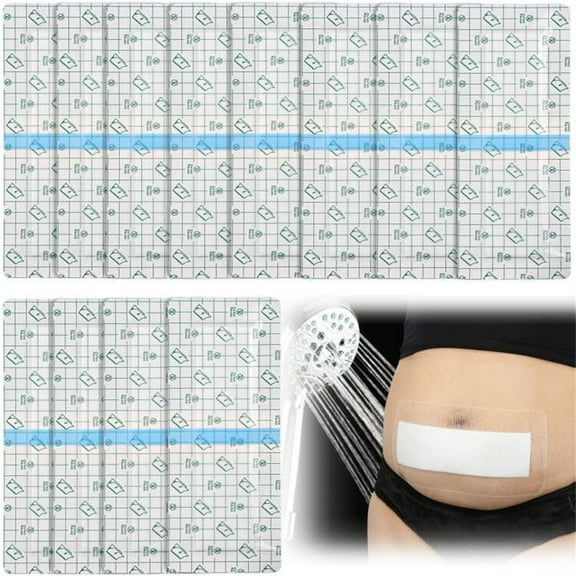 NOGIS 12 Pcs Waterproof Shower Protector Bandage 4"x8" for Post Knee Replacement Hip Surgery Recovery Long Surgical Incision Adhesive Larger Wounds Cover Island Dressing Bordered Gauze
