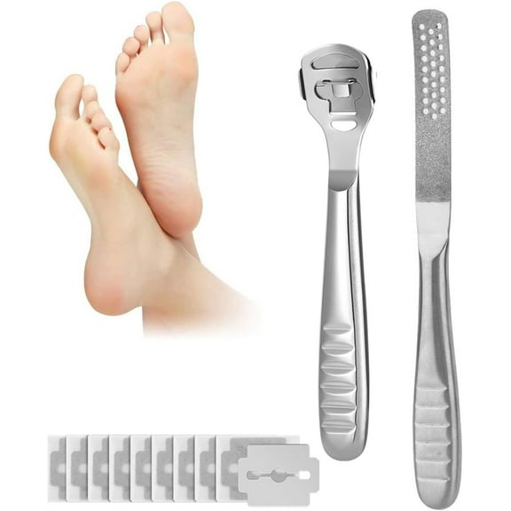 NOGIS 12 Pieces Callus Shaver Set, 10 Replacement Slices Blades, 2Pcs Stainless Steel Callus Shaver Hard Dead Skin Remover Foot Care Tools Steel Handle Hard Skin Remover for Hand Feet