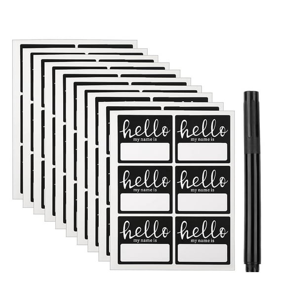 NOGIS 120 Pcs Hello My Name is Stickers with Black Marker Pen, Hello My Name is Name Tag Stickers for School Office Home, 2.5" x 3" (Black)