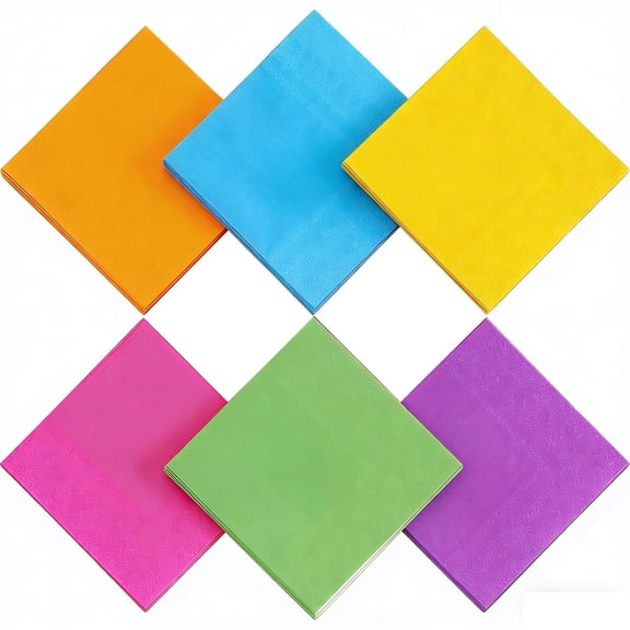 NOGIS 120 Pieces Colorful Rainbow Paper Napkins Cocktail Napkin Beverage Luncheon Napkins 2 Ply for Party Favors, 6 Colors