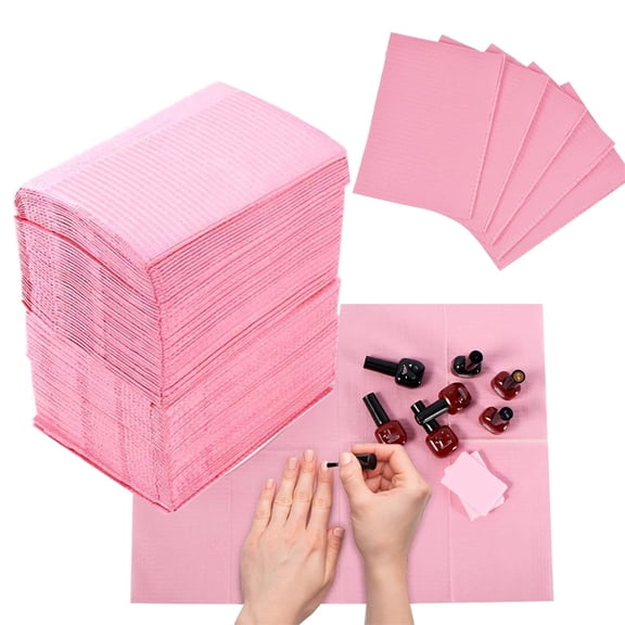 NOGIS 125PCS Disposable Nail Art Table Towels Mat 13" X 18" Waterproof 3 Ply Nail Art Mat Paper Sheet Clean Pads Tattooing Table Mat Nail Table Cover Tattoo Supplies (Pink)