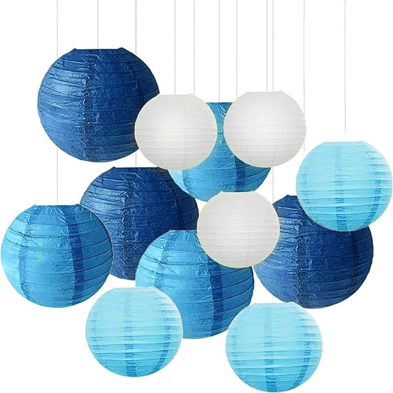 NOGIS 12PCS Paper Lanterns with Assorted Colors and Sizes Paper Lanterns Decorative,Chinese/Japanese Paper Hanging Decorations Ball Lanterns Lamps for Home Decor, Parties, and Weddings (Blue)