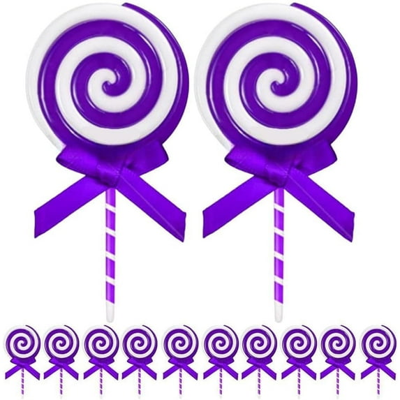 NOGIS 12Pcs Christmas Candy Cane Plastic Candy Decorations Peppermint Ornaments for Christmas Tree Candy Lollipop Craft Decor for Xmas Home Party Supplies (Purple)