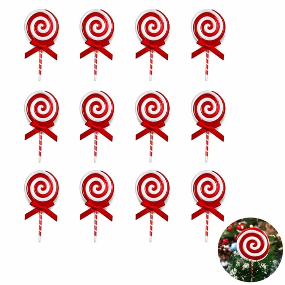 NOGIS 12Pcs Christmas Candy Cane Plastic Candy Decorations Peppermint Ornaments for Christmas Tree Candy Lollipop Craft Decor for Xmas Home Party Supplies (Red)