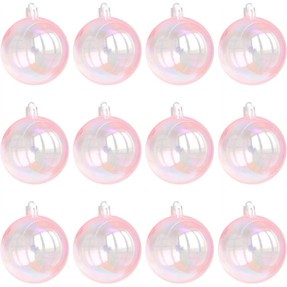NOGIS 12Pcs Christmas Iridescent Ornaments Balls, 2Inch Pink Plastic Clear Ornaments Clear Bulbs Ornaments for Crafts, Clear Ornament Balls for Christmas Tree Wedding Birthday Party Decor