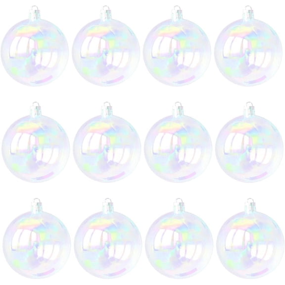 NOGIS 12Pcs Christmas Iridescent Ornaments Balls, 2Inch Plastic Clear Ornaments Clear Bulbs Ornaments for Crafts, Clear Ornament Balls for Christmas Tree Wedding Birthday Party Decor