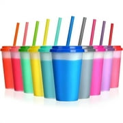 NOGIS 12oz Color Changing Cups Plastic Tumblers with Lids and Straws for Kids Spill Proof, 10pcs Reusable Summer Cold Drink Cups,Iced Coffee Tumblers/Party Cup