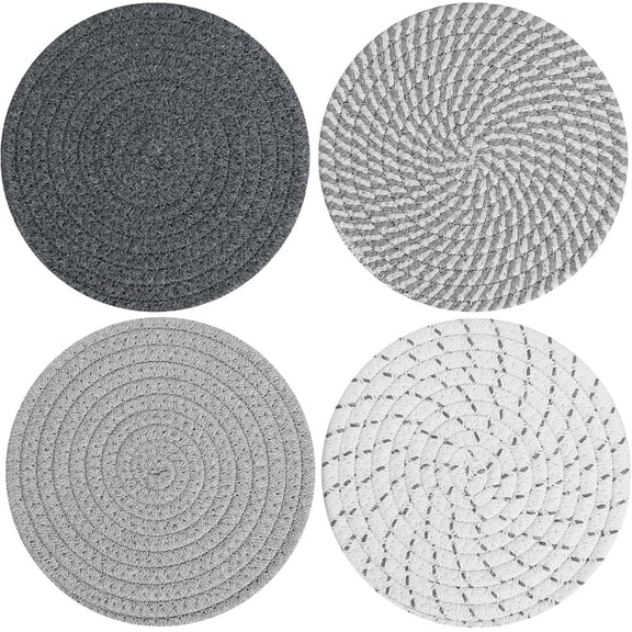 NOGIS 13'' Trivets Hot Dishes, Hot pots and Pans, 4Pcs Heat Resistant Hot Pads,Pot Holders Kitchen, Hot Plate Mats Kitchen Countertops, Table, Home Essentials New Home and Farmhouse Decor(Gray)