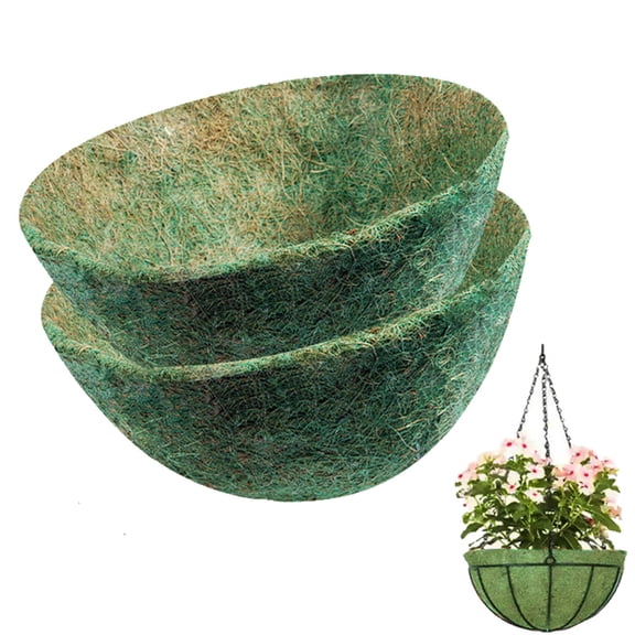 NOGIS 14 Inch Coco Liners for Hanging Baskets, 2 Pack Round Coco Liner 100% Natural Coco Fiber Coconut Liners for Planters Flowers VegetablesGreen