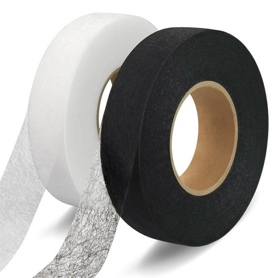 NOGIS 140 Yards Iron on Hemming Tape, 2 Rolls 1 inch Hem Tape No Sew No Iron, Iron on Tape for Hemming, Stitch Witchery Tape Sewing Tape for Curtain, Pants, Clothes (Black+White)