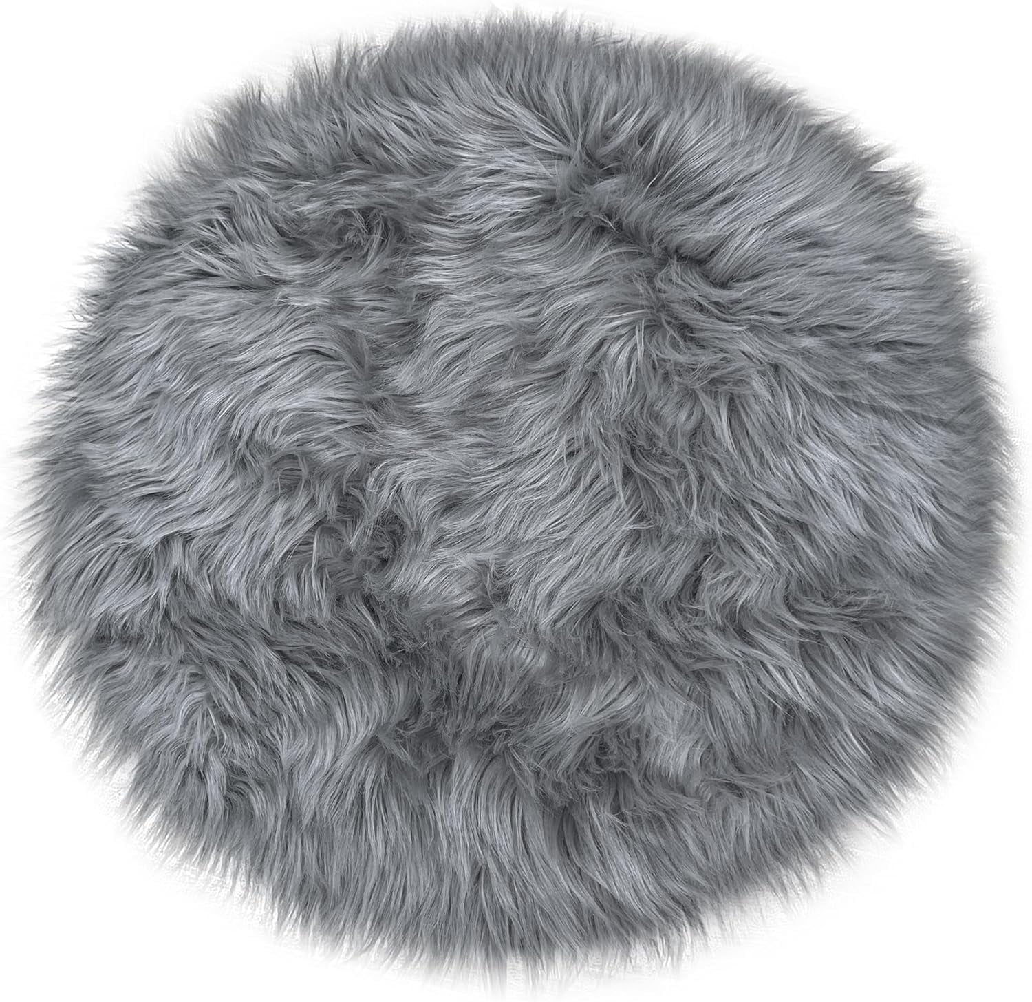 15.7 inches Mini Round Rug, Mini Rug Furry Rug Round Cushion for Chair, NOGIS Furry Rug for Nail Desk, Shaggy Circular Rug Plush Rug-Gray