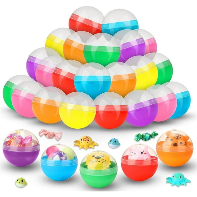 NOGIS 150 Pcs Vending Machine Capsules Empty 1.8 Inch Round Capsules Gumball Capsules Clear Colored Plastic Capsules Small Random Color Plastic Containers for Toy Candy Party Favor Prize Gift