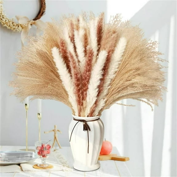 NOGIS 16.92" Dried White Grass 15 Pcs|Brown Dried Flower 15 Pcs|30 Pcs Natural Dried Reed, Dried Flower for for Wedding Decoration & Home Arrangement (60 Pcs)