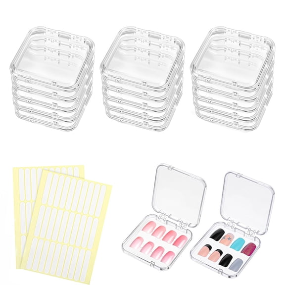 NOGIS 16 Pcs Acrylic Press on Nail Storage Box with Adhesive Double Sided Tape, Press on Nails Packaging Fake Nail Storages Case for Fake Nail Storage Nail Display Nail Salon