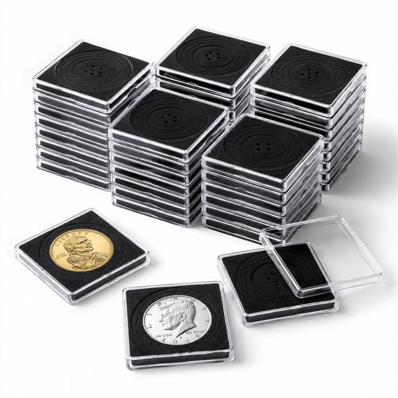 NOGIS 16 Pcs Adjustable Acrylic Coin Collection Cases with Sponges, Coin Snap Holder, Silver Dollar Protection Cases for Collectors, Coin Dollar Bill Collection Supplies(20mm-40mm)