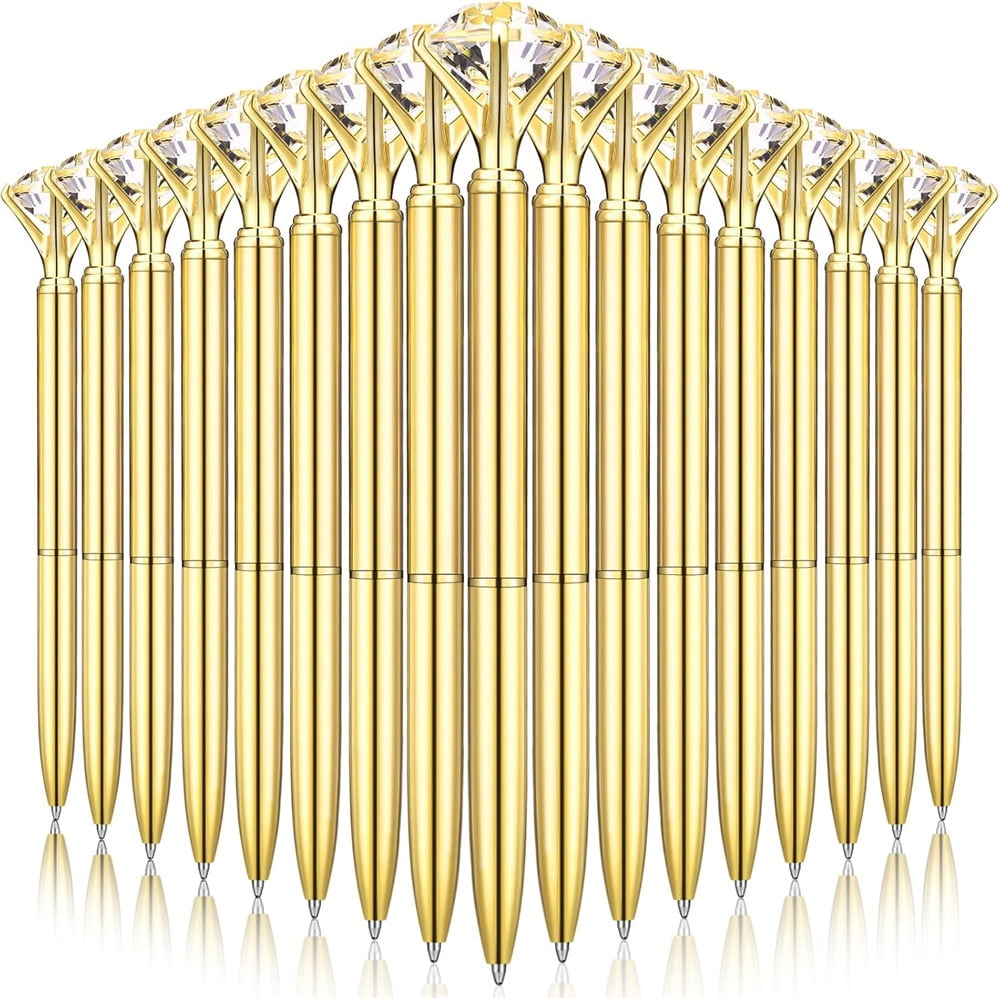 NOGIS 16 Pcs Diamond Pens Bling Diamond Gem Pen Decor Gifts for Women Bridesmaid Coworkers Bulk Crystal Metal Ballpoint Pens Black Ink (Gold)