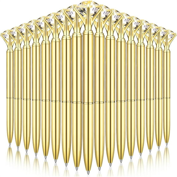 NOGIS 16 Pcs Diamond Pens Bling Diamond Gem Pen Decor Gifts for Women Bridesmaid Coworkers Bulk Crystal Metal Ballpoint Pens Black Ink (Gold)