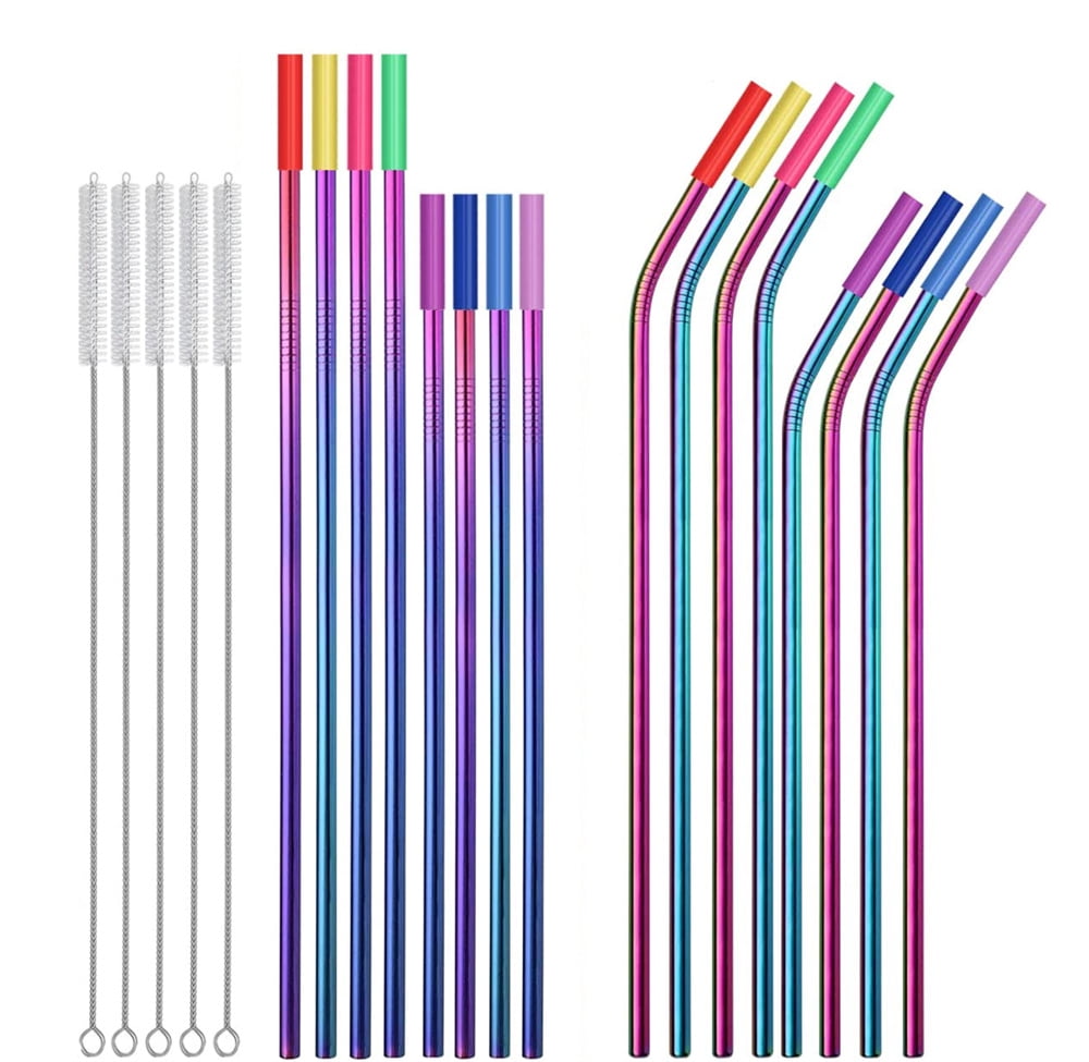 NOGIS 16 Pcs Rainbow Stainless Steel Straws Set, 10.5