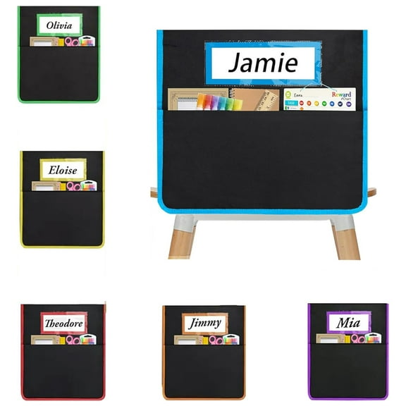 NOGIS 16 x 17 Inch Classroom Chair Pockets Buddy Pocket Chart Seat Back Organizer Student Storage Chair Organizer with Name Tags for Classroom Kindergarten School Home (6 Sets)