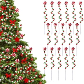 NOGIS 16Pcs Christmas Curly Pick Candy Style Christmas Tree Picks Red White Green Xmas Tree Topper Ornament for Winter Holiday Home Office Party Decor, 11.8 Inch