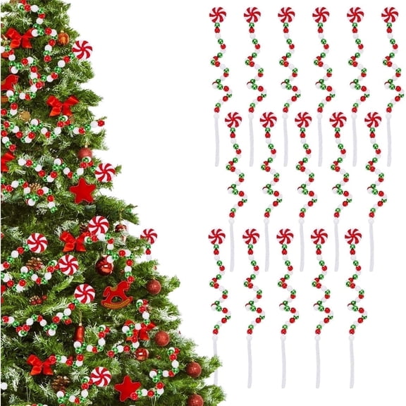 NOGIS 16Pcs Christmas Curly Pick Candy Style Christmas Tree Picks Red White Green Xmas Tree Topper Ornament for Winter Holiday Home Office Party Decor, 11.8 Inch