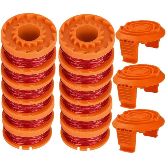 NOGIS 18 Pack WA0010 Trimmer String Compatible with Worx Weed Eater, 0.065" Autofeed Replacement Spool Trimmer Line for Worx Weed Eater (15 Line Spools + 3 Cap)