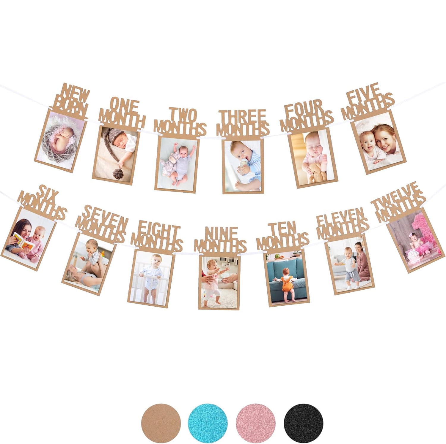 Ruiqiu Baby-Foto-Banner Zum 1. Geburtstag – 12 Fotokarten (13,5 X 22,5 Cm) Mit Seil Für Monatsfotos – Deko Für Party & Zuhause