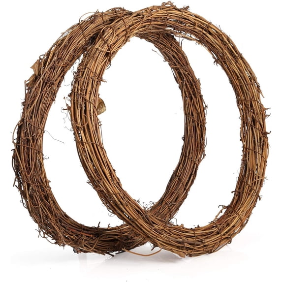 NOGIS Grapevine Wreath Set, 2 Pieces Natural Vine Branch Wreath Christmas DIY Rattan Wreath Garland for Christmas Holiday Craft Wedding Decor (12 in)
