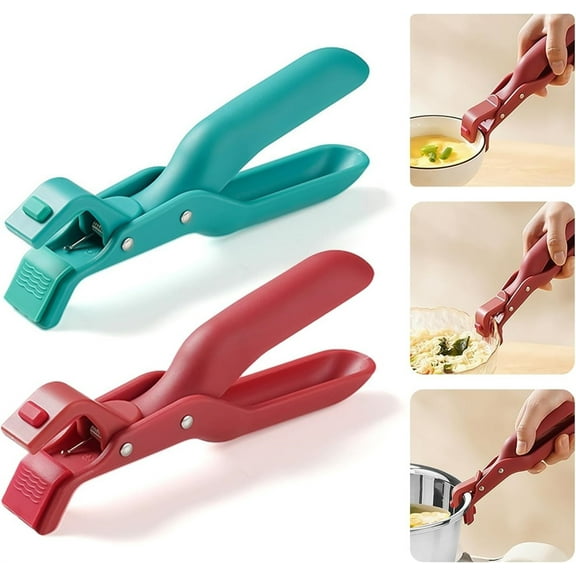 NOGIS 2 PCS Anti-Scald Bowl Clip, Hot Plate Gripper Lifters Tongs, Hot Bowl Dish Plate Gripper Clips Tongs Clamp Holder, Silicone Anti Slip Clip, For Kitchen Dish Bowls Plates (Green&Red)