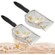 NOGIS 2 Pcs Beach Mesh Shovel with 2 Pcs Mesh Beach Bag for Filter Sand, Shell Collecting Scooper for Picking Up Shells, Shark Tooth Sifter