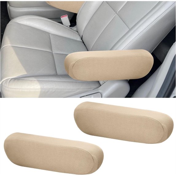 NOGIS 2 PCS Car Front Seat Armrest Covers, Elastic Fabric Stretch Auto Seat Armrest Protectors, Soft Front Seat Armrest Cover Replacement, Universal Vehicle Interior Accessories (Beige)