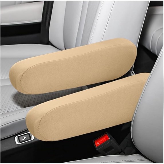NOGIS 2 PCS Car Front Seat Armrest Covers, Soft Elastic Fabric Auto Arm Rest Protector, Breathable Front Seat Armrest Cover Replacement, Universal Vehicle Interior Decor Accessories (Beige)